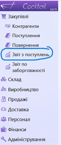 Звіт з поступлень